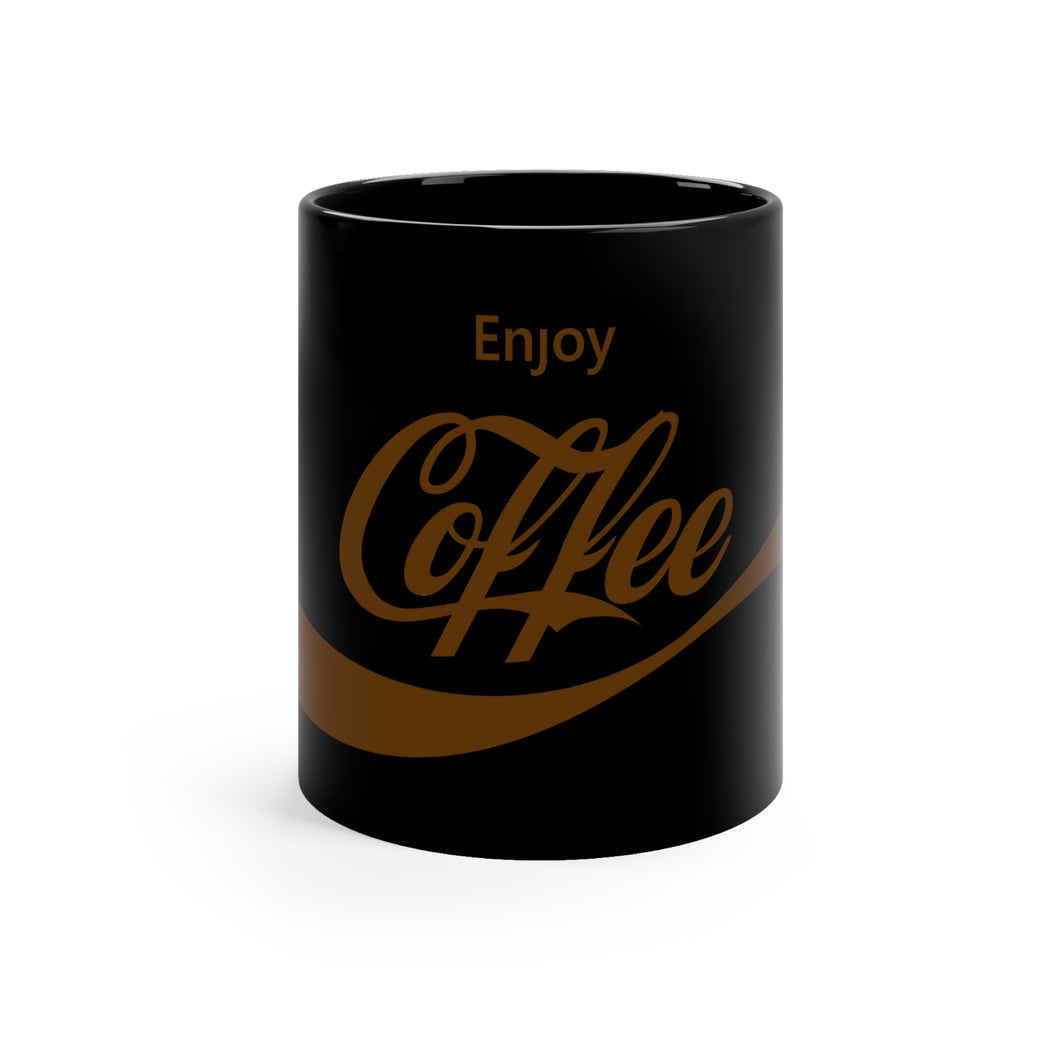 Black Coffee Mug | Enjoy Coffee (Brown Print)